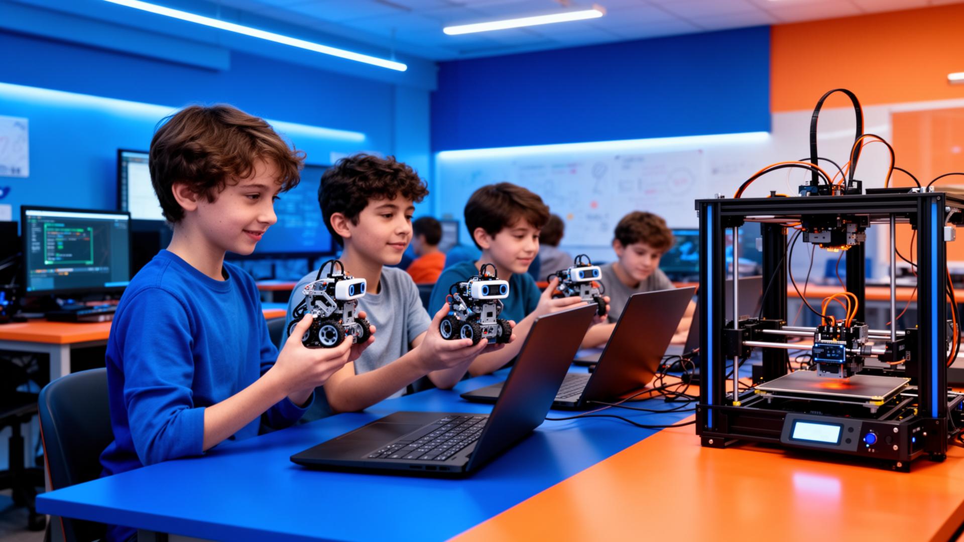 Students learning robotics